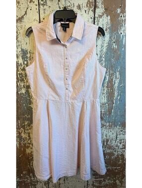Women’s Cynthia Rowley sleeveless shirt dress size 12, pink seersucker